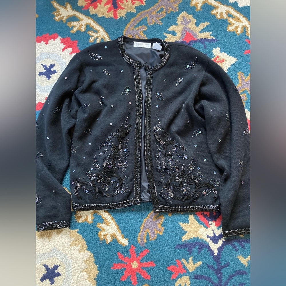Beaded Lambswool Blend Sweater Jacket